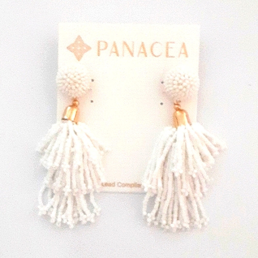 Panacea Beaded Tassel Earrings White